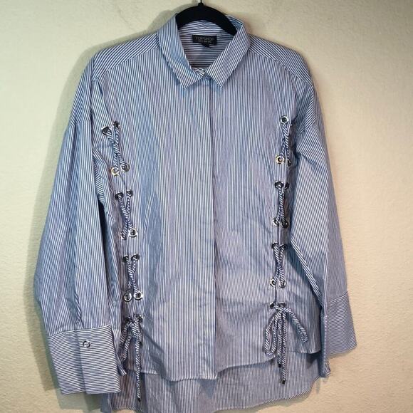 Topshop Striped Lace Up Poplin Button Down Shirt - Picture 5 of 12